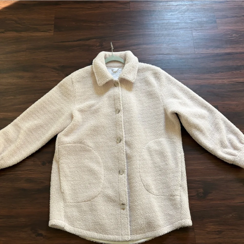 SPANX Jackets & Coats Luxe Fleece Shirt Ecru Off White. size XL - Picture 6 of 10